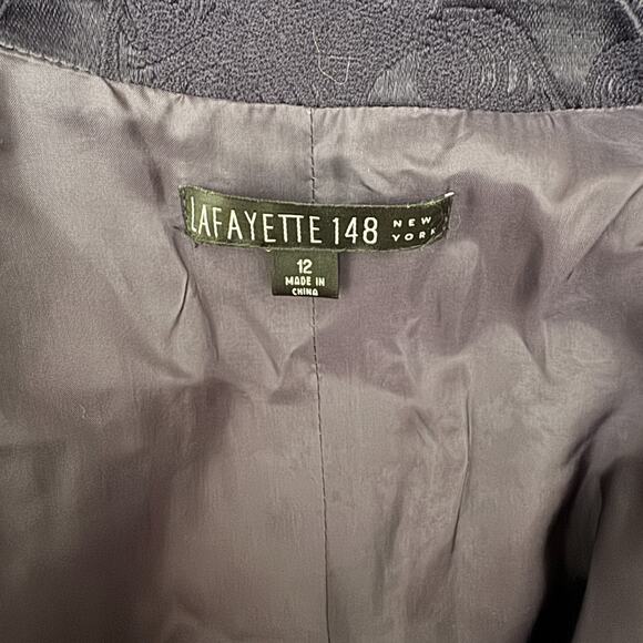 Lafayette 148 NY Navy Jacquard Swing Jacket Coat Size 12 Wool Blend 3/4 Sleeve - Picture 8 of 10